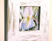 Original Acrylic Shabby Chic Painted Farmhouse Cottage Garden Iris Painting by Laurie Rohner