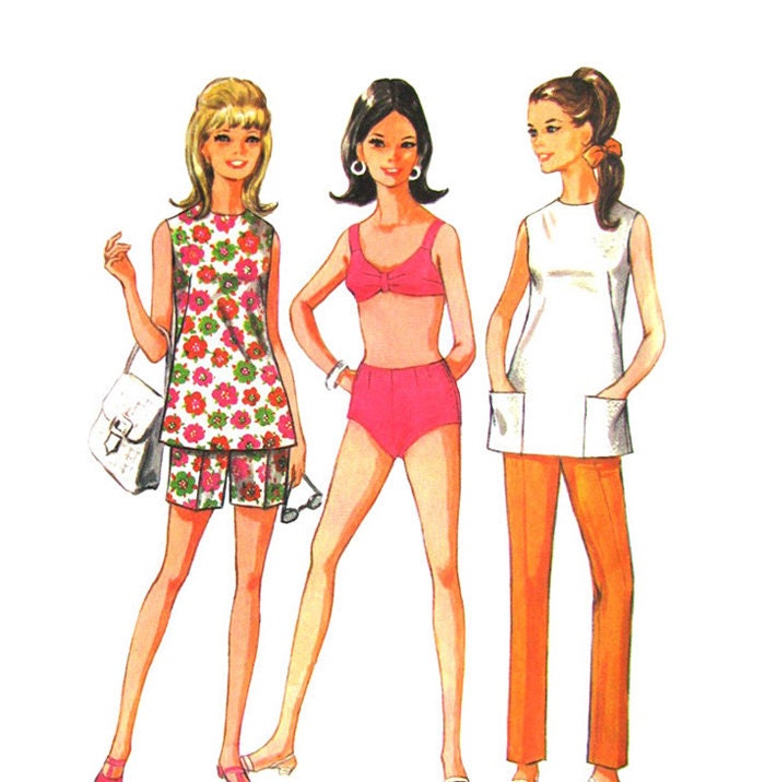 1960s Vintage Bathing Suit Top Pants & Shorts Pattern McCalls 9237 Bust 32 1/2
