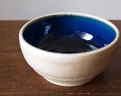 GemFOX Oceanside Wheel-Thrown Ceramic Pottery Stoneware Small Bowl Dish Chawan Tea Bowl Rice Bowl Ivory Blue SRA USA