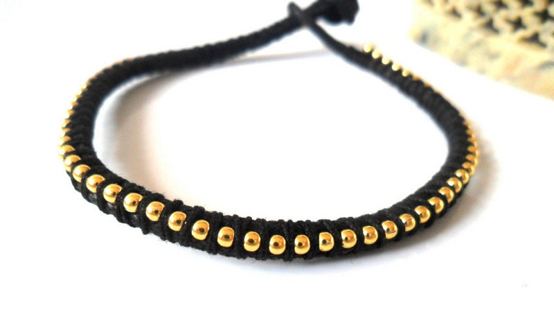 Black and Gold Friendship bracelet, ball chain, trendy Metallic bracelet stacks
