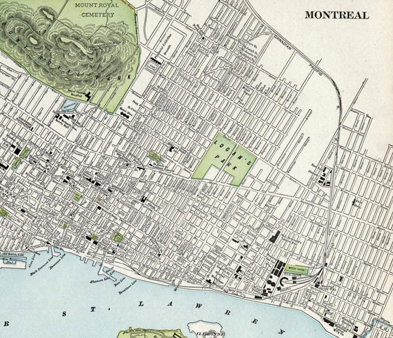 Antique Montreal Map "Vintage Montreal" Travel Tourism City Map Urban Canada - Vintage French Art Print
