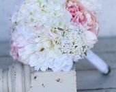 Silk Bride Bridesmaid Bouquet Daisies Peonies Roses Rustic Chic Wedding