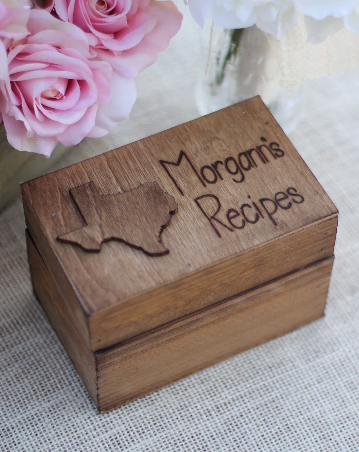 Personalized Recipe Box Rustic Wood With Your State Custom Christmas Gift (item E20018)