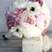 Silk Bride Bouquet Peony Flowers Pink Cream Purple Shabby Chic Wedding Decor