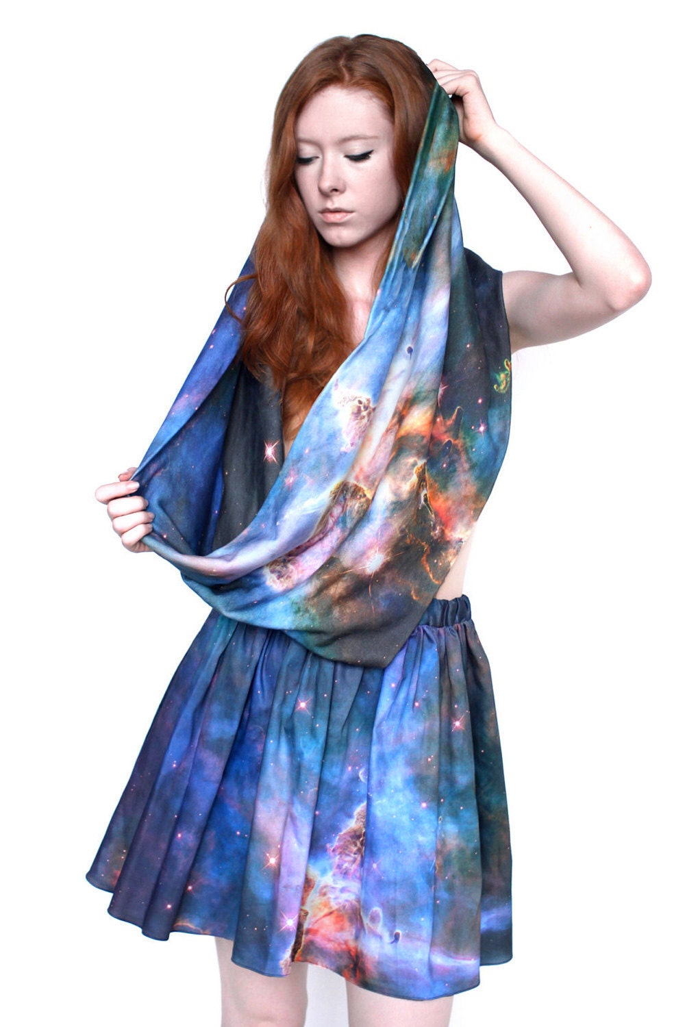 Mystic Mountain Nebula Circle Scarf, Infinity Scarf, Soft Organic Cotton, Cowl Scarf