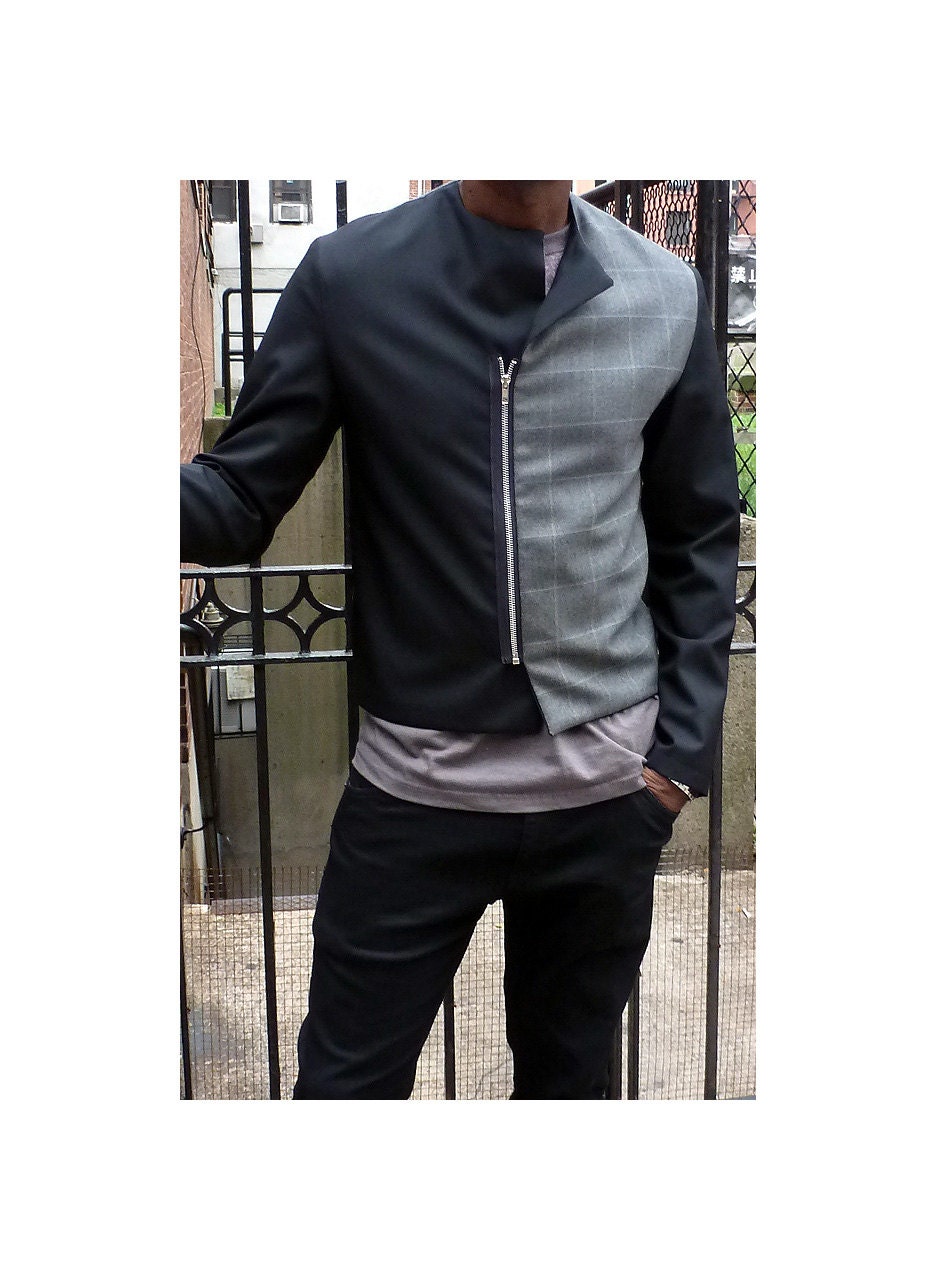 Handmade Black and gray / jacket with zipper / Send your measurements for a great fit. by New York City designer Wendel Johnston