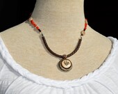 Coral and Bone Necklace on Leather w/ Matching Earrings