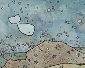 Underwater Whale Illustration Print 5x7
