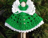 Crocheted Angel Holiday Christmas Tree Ornament - Mildred in Christmas Green - Free Shipping