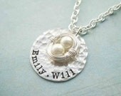 Custom Sterling Silver Filled Two Egg Nest Mother's Necklace - Pearls children stamped mom mother custom engraved personalized