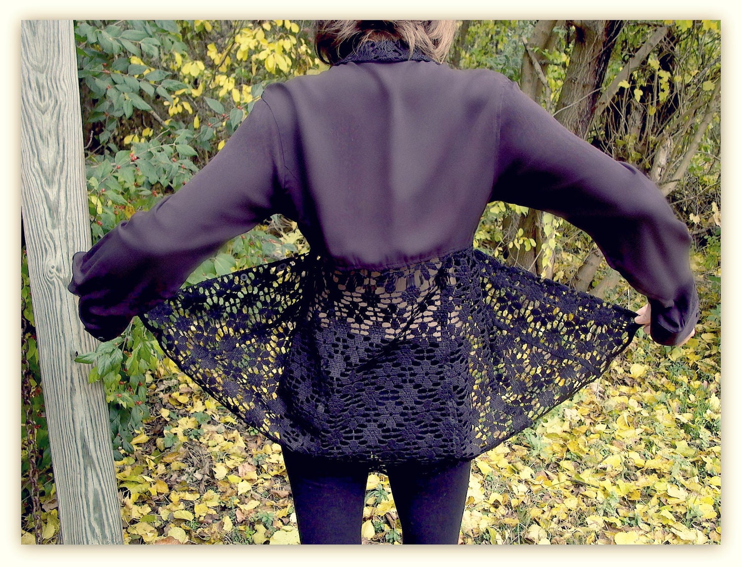 80s Vintage Black Lace Jacket Tunic Dress by Kenar Studio Designer Vintage Sexy