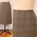 1960s Skirt / High Waisted Plaid Wool Skirt - Womens L / XL - Navy Blue Mustard Yellow Charcoal Grey White 60s Below the Knee Handmade