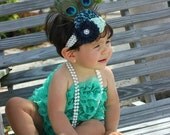 Peacock Green Bubble lace petti romper / ruffles bloomer..Size 6-22 months