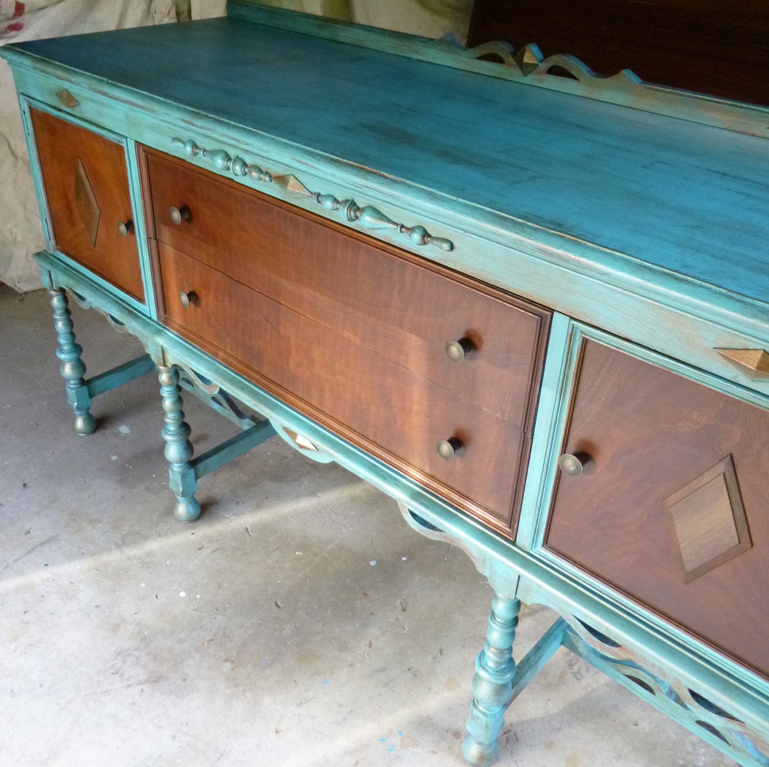 Provence Buffet Sideboard Vintage in Turquoise Artisan Finish Poppy Cottage