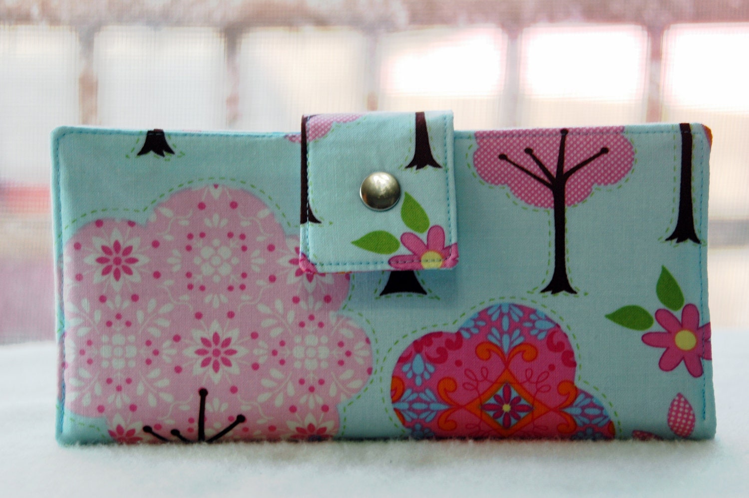 Handmade womens wallet handmade vegan clutch wallet pastel trees