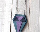 Diamond shaped leather necklace - blue and purple