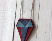 Leather diamond shapped necklace - blue & burgundy