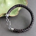Mens Braided Leather Bracelet Sterling Silver Brown