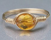 Honey Czech Glass 14k Gold Fill Wire Wrapped Ring