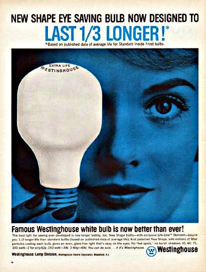 Retro Westinghouse Light Bulb Advertisement - Mid Century Style Bright Idea Vintage Mod Cobalt Sapphire Blue Wall Art