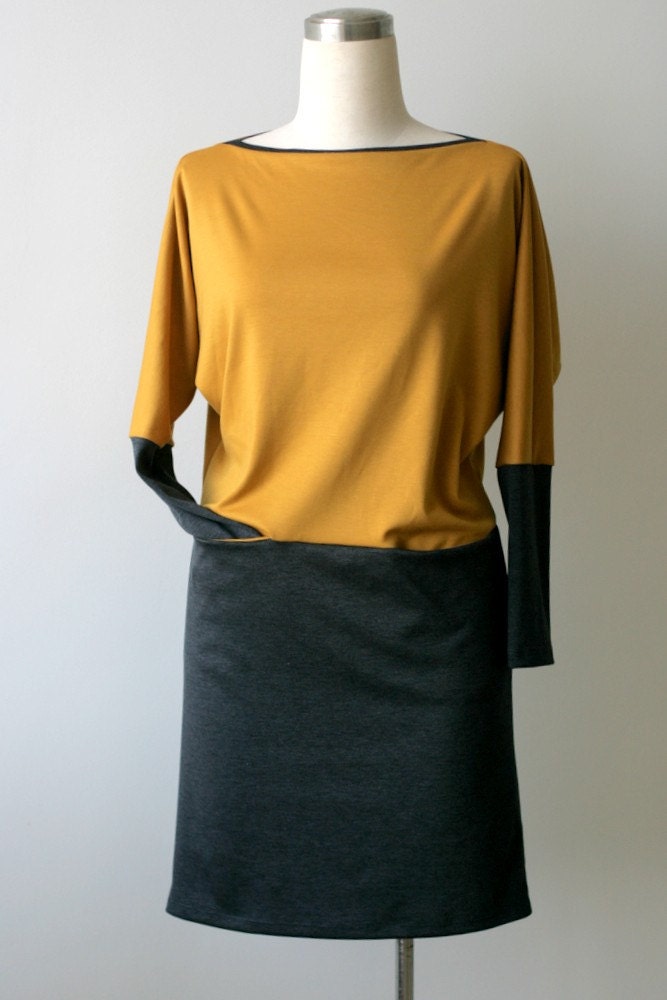 Women day dress. Loose dress with pockets. Yellow dress. Women clothing. Jersey casual dress with pockets. Custom plus size dress.