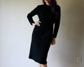 60s Wool Dress // Wiggle Dress // Little Black Dress // designer jeanne d'arc