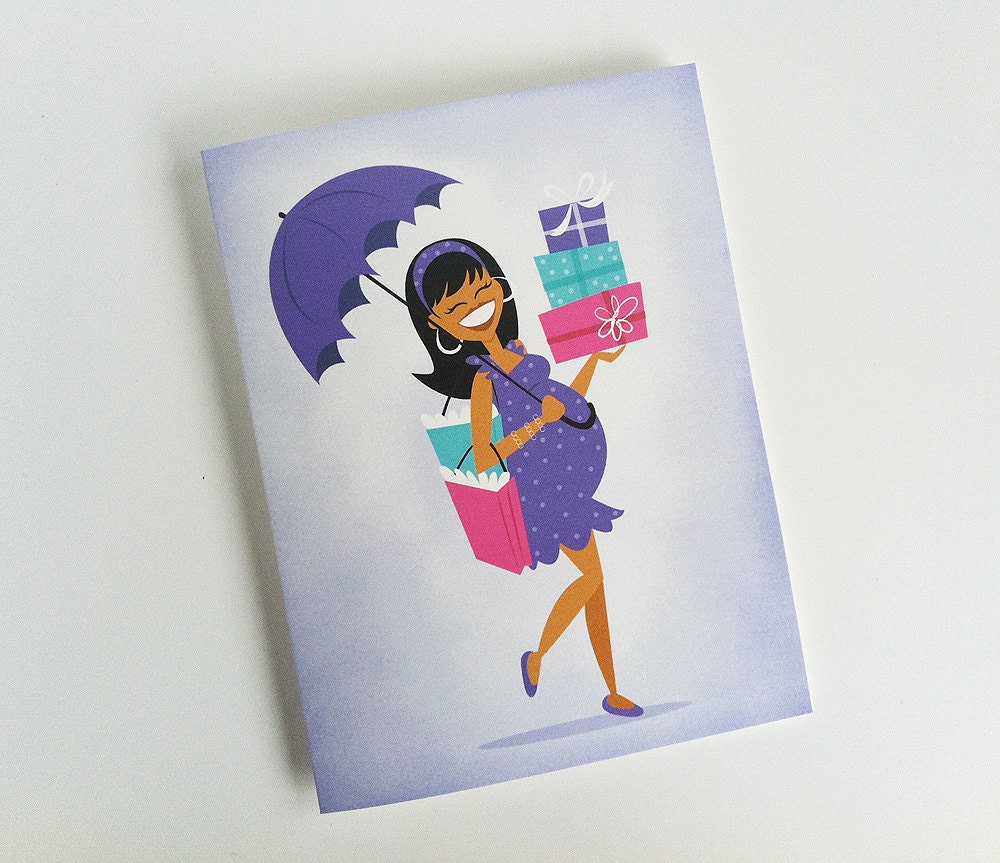 Retro Baby Shower Cards in Pink Blue or Purple