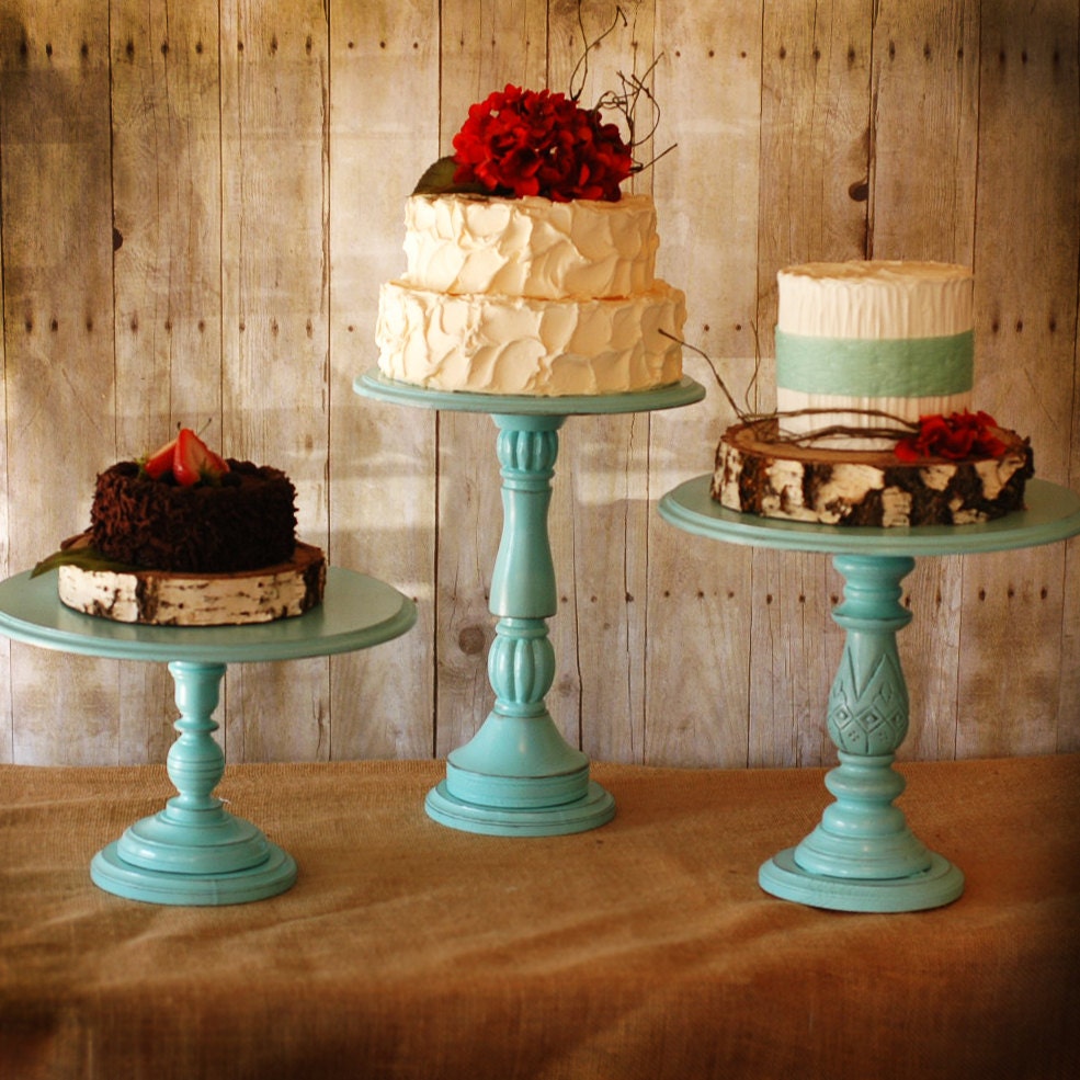 Rustic Tall Pedestal Serving Cake Stands - Set of 1 - Any color- with 12" diameter top