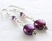 Purple Pearl Earrings, Pearl Dangle Earrings, Sterling Silver Jewelry