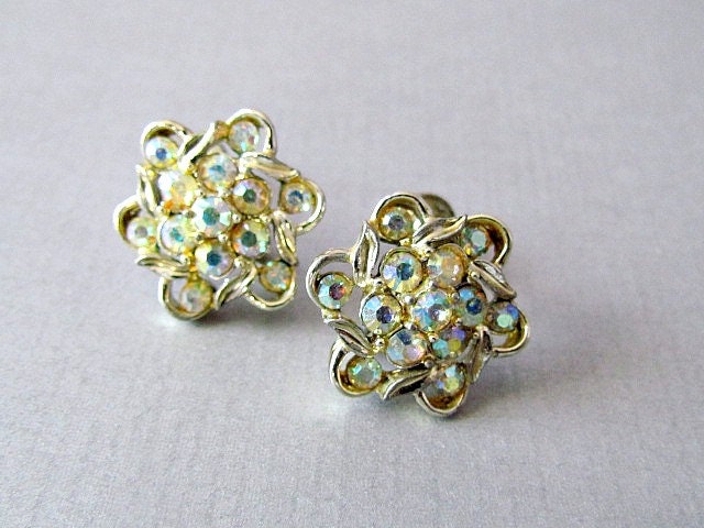 Vintage CoroCraft  AB Rhinestone Earrings