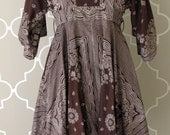 vintage 1970's brown and white HANDKERCHIEF print boho gypsy dress