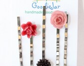 Mini Pins - BLACK TIE - Set of 5 Flower Bobby Pins