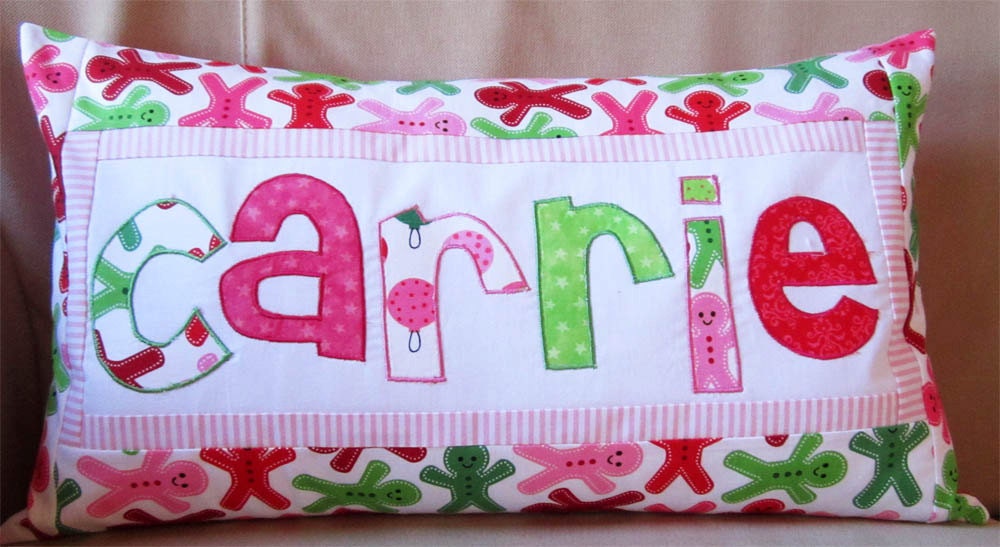 Name Pillow  - Gingerbread Men -  Personalized Girl Room Decor Custom Made Holiday Decor Christmas  Name Pillow
