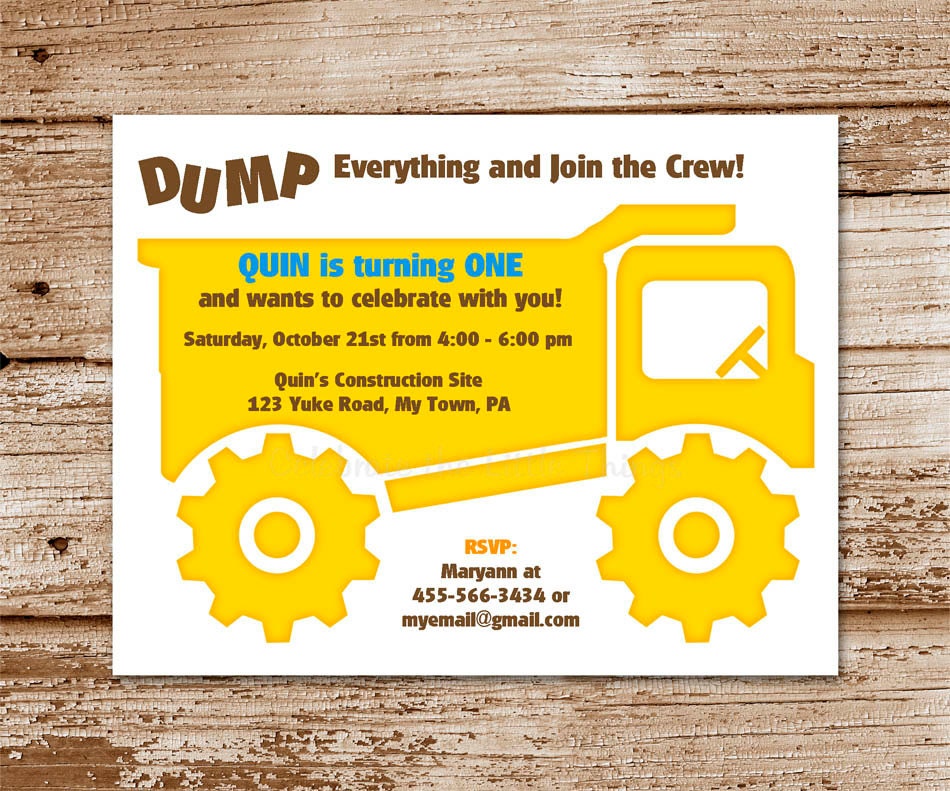 SET of 12 CONSTRUCTION Zone Invitations : dump truck, yuke Il_570xn