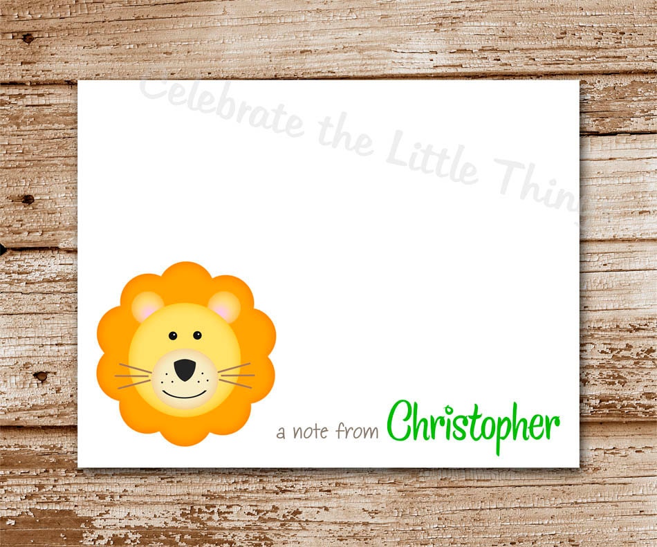 SET of 8 LION Note Cards : zoo, jungle personalized stationery, notecards Il_570xn