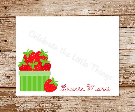 SET of 8 STRAWBERRY Basket Note Cards : personalized stationery, thank you notecards Il_570xn