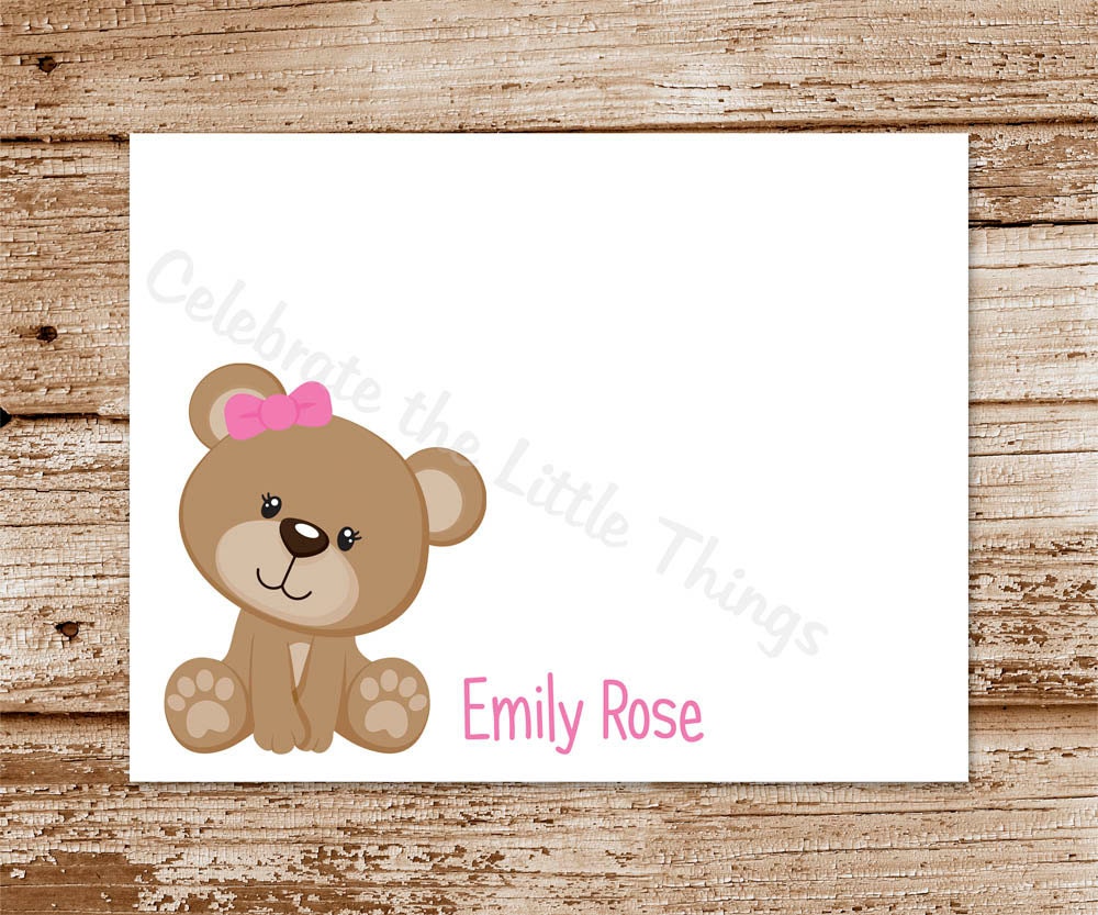 SET of 8 Girl TEDDY BEAR Thank You Note Cards : baby, personalized stationery, notecards Il_570xn