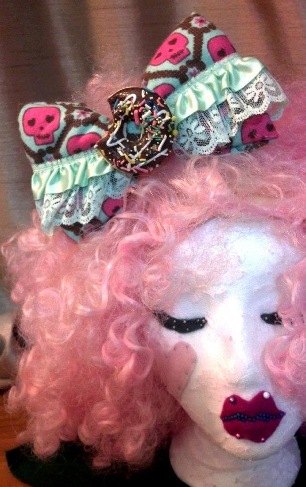The "I Think a Skeleton Bit My Sprinkle Doughnut" Stuffed Nellie Bow.