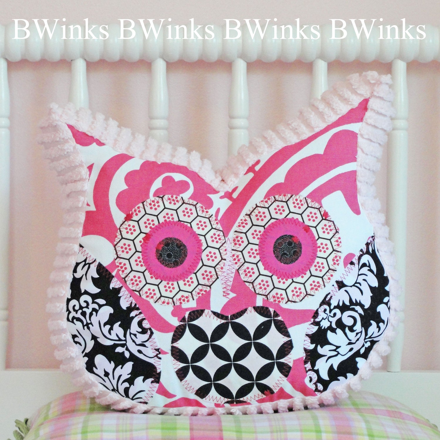 Owl Pillow Stuffed Owl - Bedroom Decor Pillow - Black, White, & Pink Chic