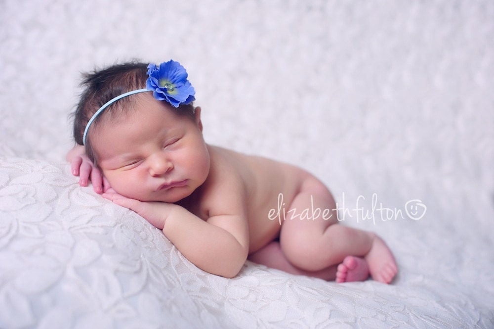 Blue Baby Headband, Newborn Photo Prop Headband, Hydrangea Headband in Blue, Flower Headband, Newborn Baby Girl Photography Prop
