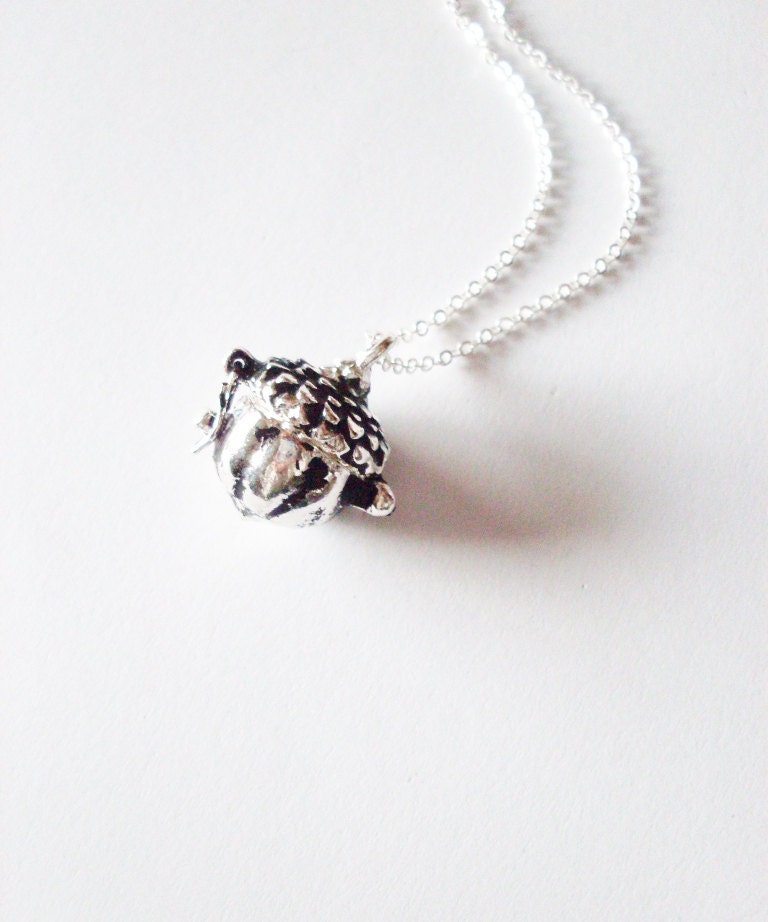 Peter's Kiss II - Silver Acorn Locket Necklace Silver Acorn Necklace Woodland Locket Woodland Necklace Peter Pan Necklace Peter Pan Jewelry