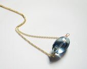 Gold Filled Teal Quartz Necklace teal green puff quartz pendant