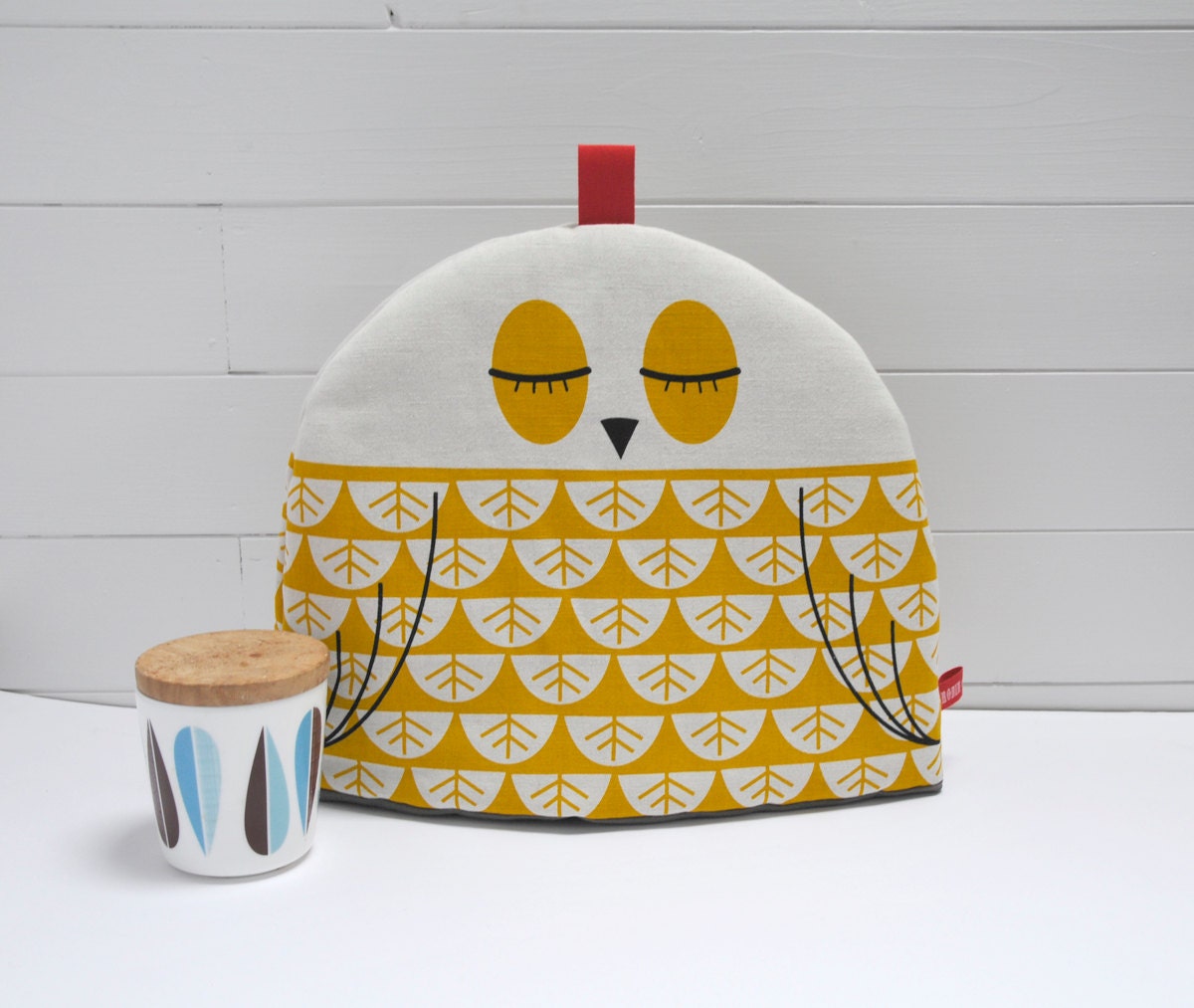 Hand Screen Printed Owl Tea Cosy in Yellow