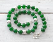 Kelly Green Jade Necklace, Sterling Silver Statement Necklace, Green Jewelry, Forest Green Necklace, Fine Jewelry, Spring Fashion 2013