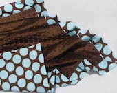 Baby Boy Minky Blanket- Blue and Chocolate Polka Dot Flannel with Chocolate Brown MInky - Ready to Ship