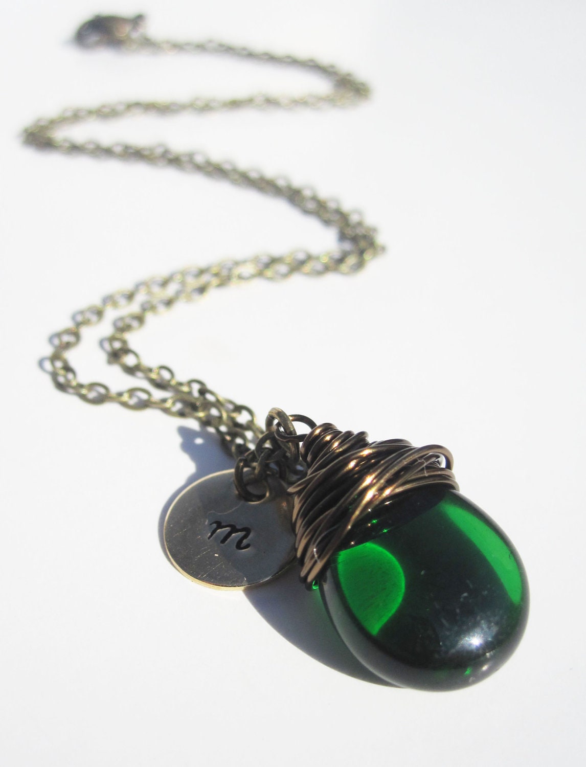 Emerald Necklace Initial Necklace Green Jewelry Green Necklace May Birthstone Necklace Bridesmaid Gift