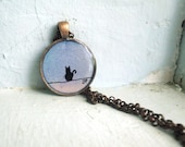 Cat Necklace - Original Watercolor - Cat Silhouette - Purple and Pink Necklace, Original Hand Painted Watercolor Art