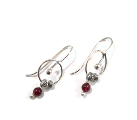 Minimalist Earrings Sterling Silver Jewelry Red Garnet January Birthstone Small Earrings