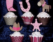 12 Cowgirl Cupcake Toppers Cow Girl Western Paper Pieced topper ... pink and brown Il_170x135