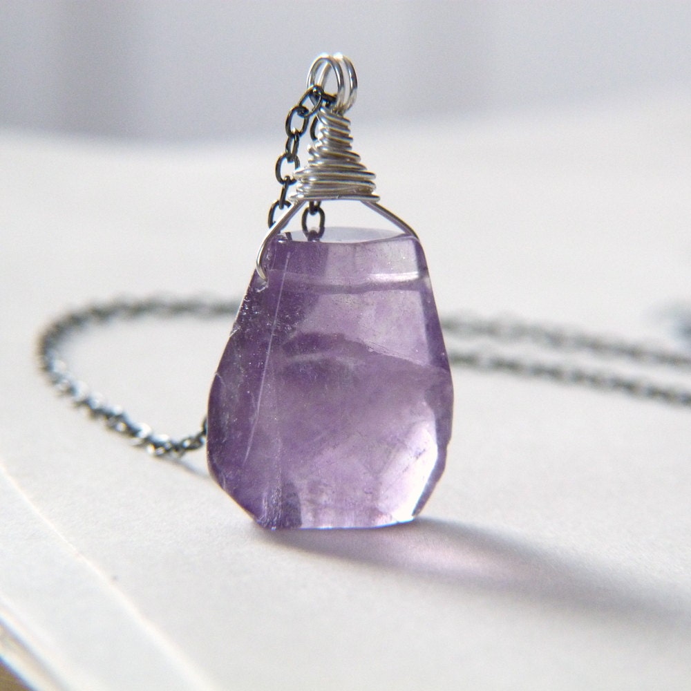 Large Purple Rainbow Fluorite Wire Wrapped Pendant Necklace - Lightborn